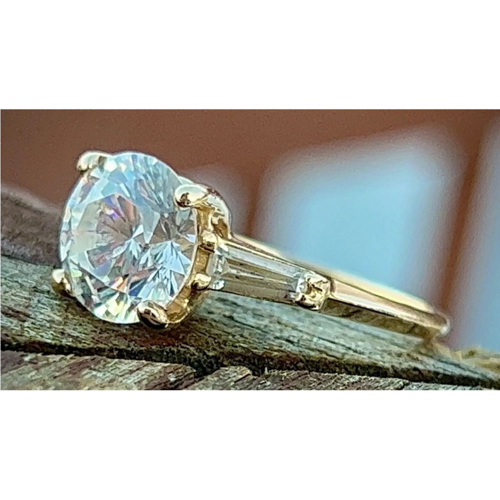 Stuller Solitaire Zirconia with Baguette Zirconia Sides 14K Yellow Gold Band